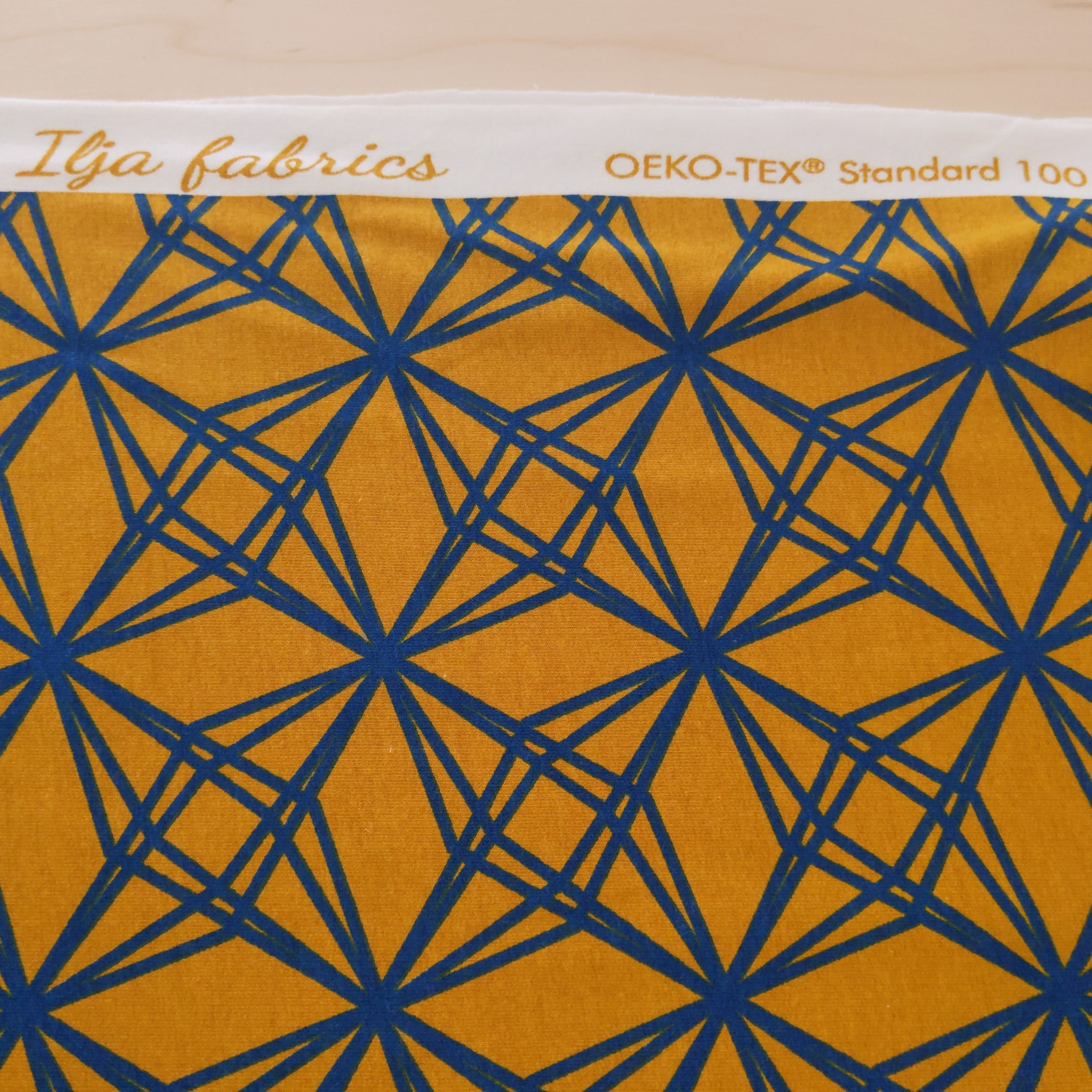 Cotton Jersey in Mustard with Abstract Motif