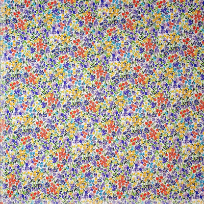 Linen Viscose Blend with Retro Red and Yellow Ditsy Flower Print