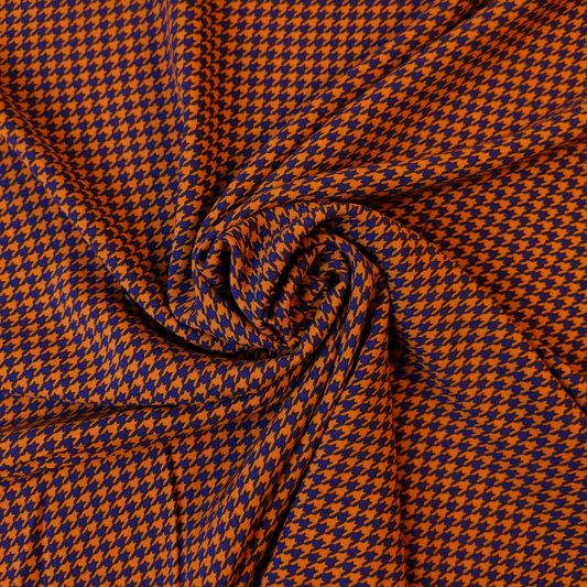 Viscose Houndstooth in Navy and Brown