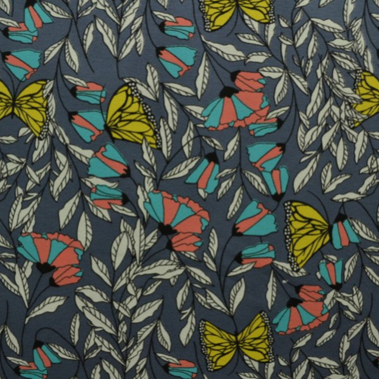 Cotton Jersey in Grey with Florals